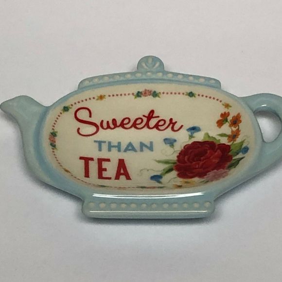Pioneer Woman Tea Bag Holder Spoon Rest Sweet Rose Floral Sweeter Than Tea New - Picture 4 of 10